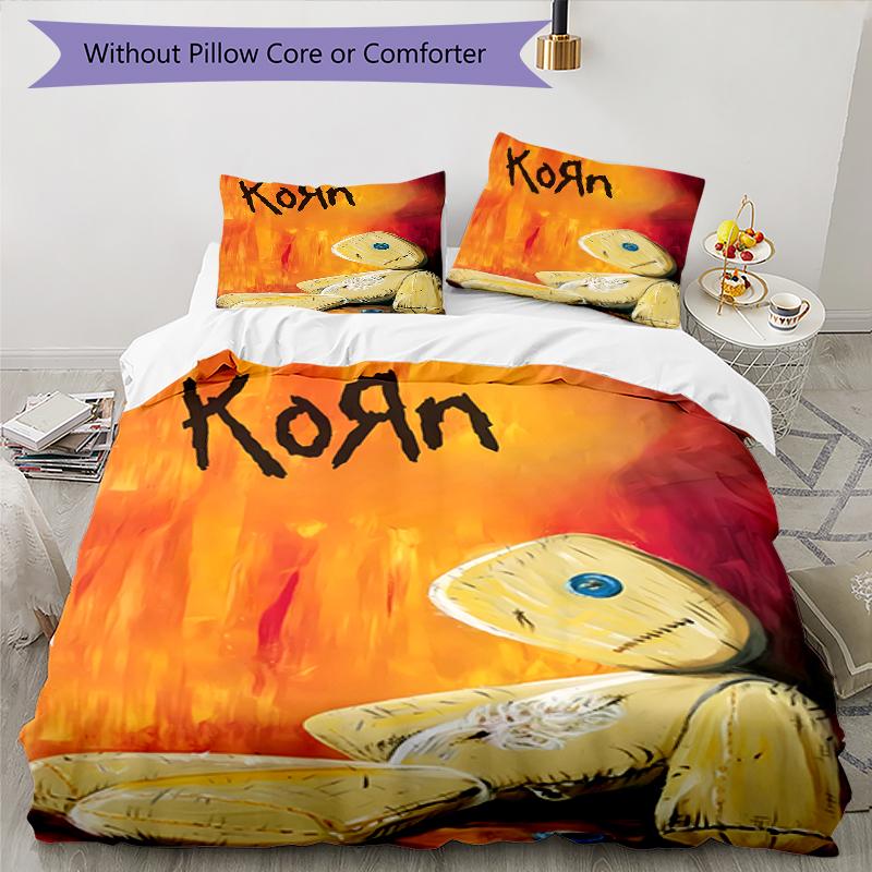 3pcs Korn band pattern bedding set duvet cover set includes duvet cover &pillowcases, perfect all season bedroom decoration & gift