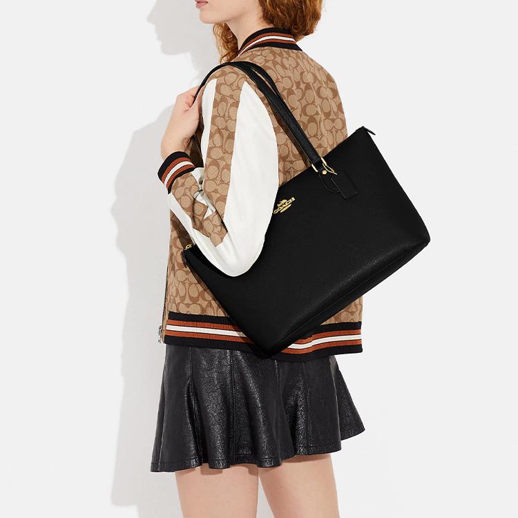 Новая женская большая сумка через плечо COACH Gallery из зернистой кожи, черная CH285-IMBLK