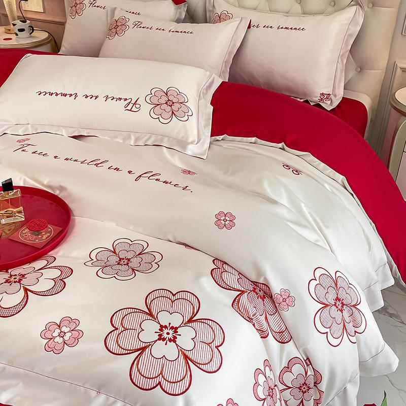 Высококачественная модная свадебная простыня из четырех предметов и пододеяльник, элитное свадебное приданое, свадебный зал, китайское свадебное постельное белье