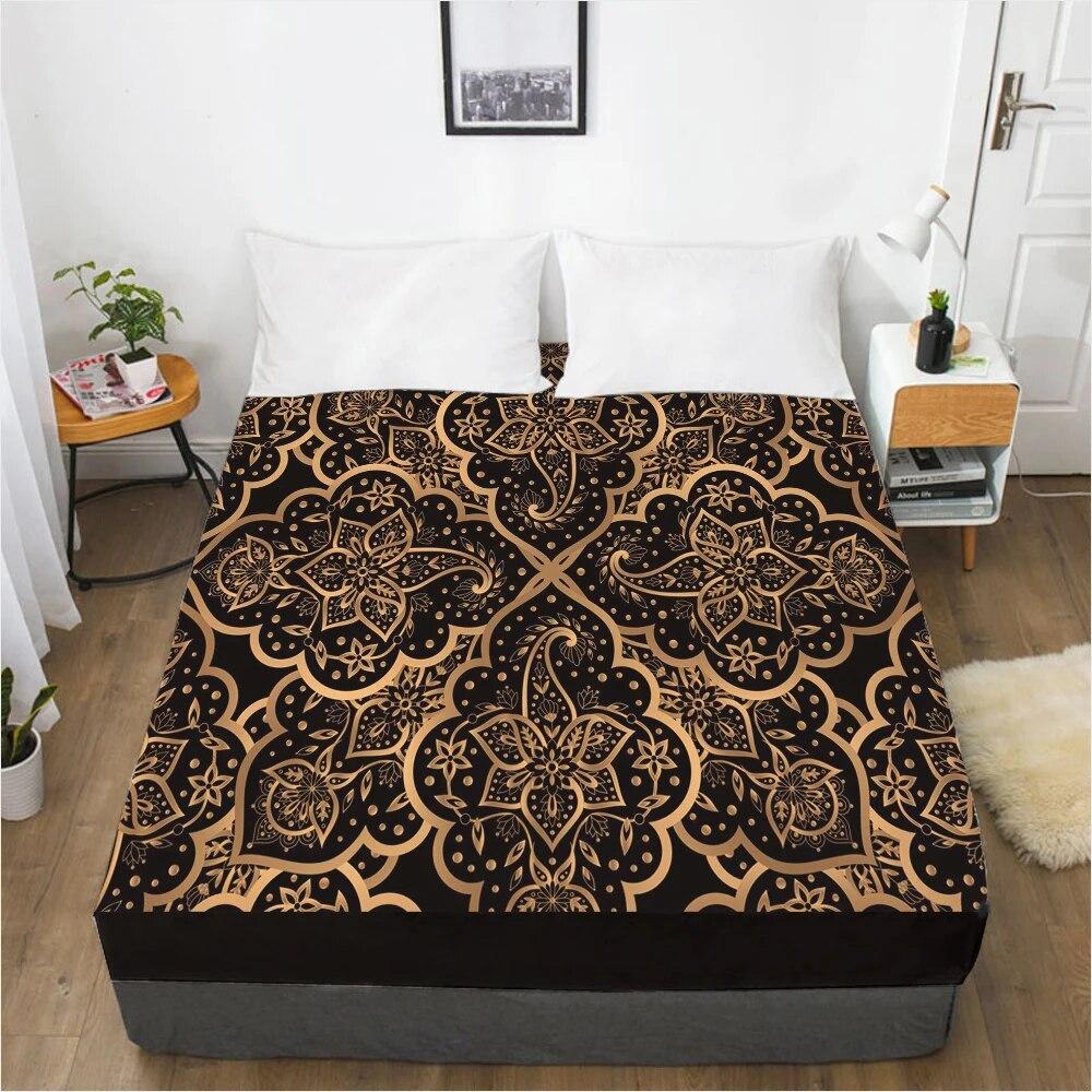 Простыни наматрасник с резинкой Простыня Постельное белье Простыня 90x200 200x200 150x200 Размер 3D-печать Черный Золотой