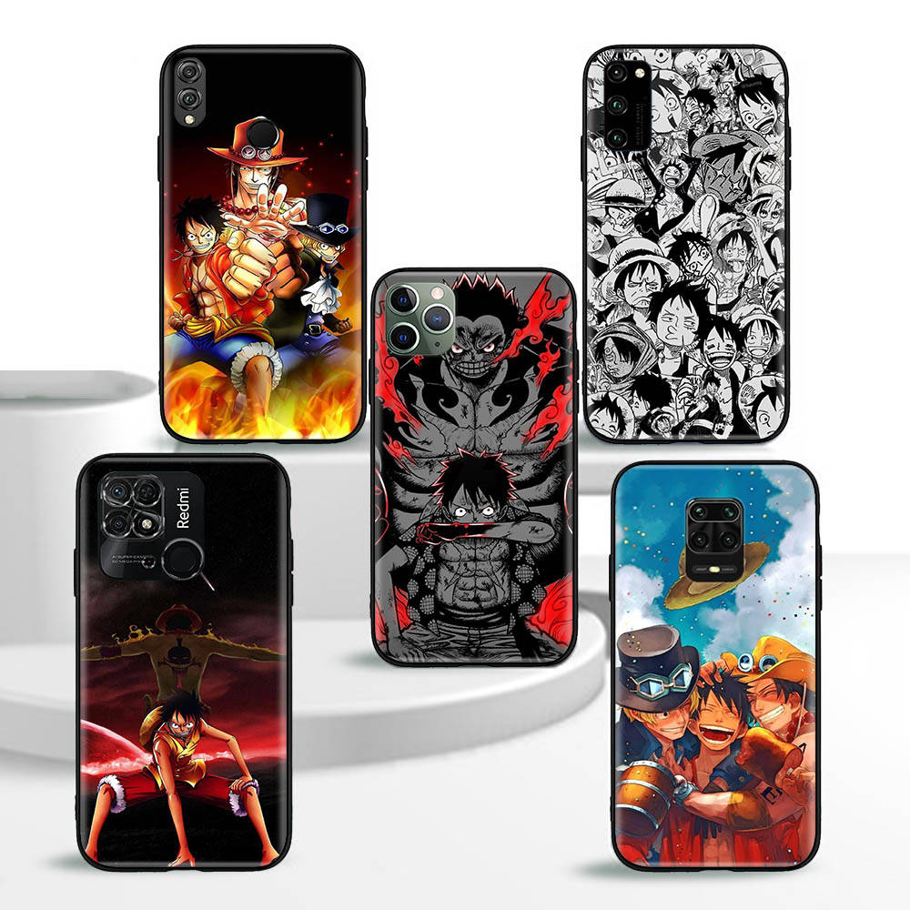 W-31 One Piece Luffy Soft Black Case for iPhone 11 12 13 14 15 6 7 8 X XS Pro Max XR Samsung S21 S22 S23 S24 FE Ultra S8 Plus