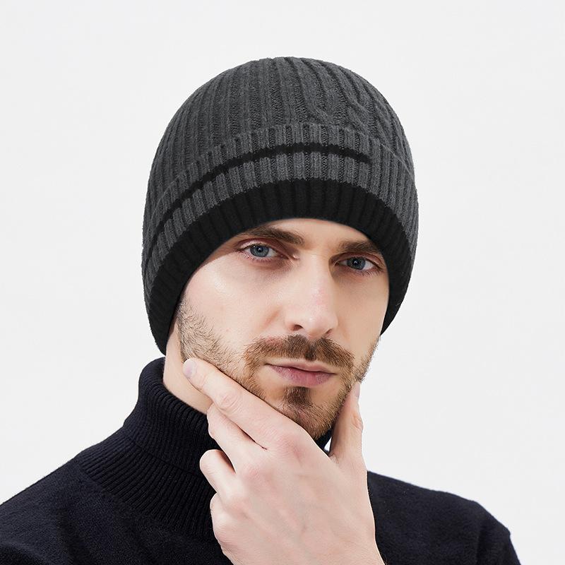 Зимняя толстая вязаная шапка с цветовой блокировкой, защищающая от холода, набор из двух предметов для мужчин и женщин, теплая шерстяная шапка с защитой ушей