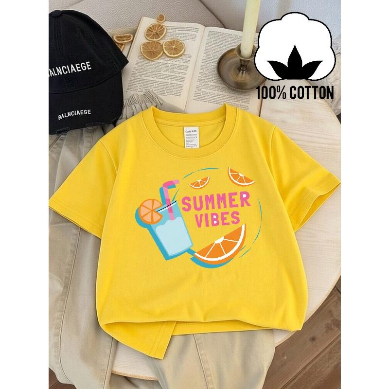 European sizes Boys' T-Shirt Summer Vibes Cocktail Orange Slice, Ideal for Outdoor Activities, Soft Knitted Top, Comfortable And Breathable