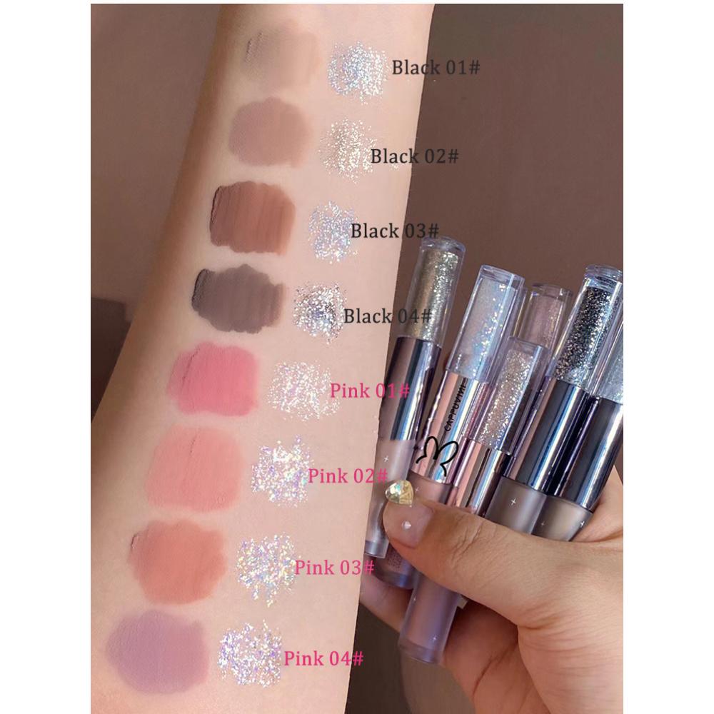 Жидкие тени для век Cool Black Series, перламутровая подводка для глаз, блестящие блестки, ручка шелкопряда, подсветка косметики для глаз, блестящий макияж