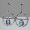 European & American 925 Silver Hoop Earrings with Hammered Finish & Lapis Lazuli