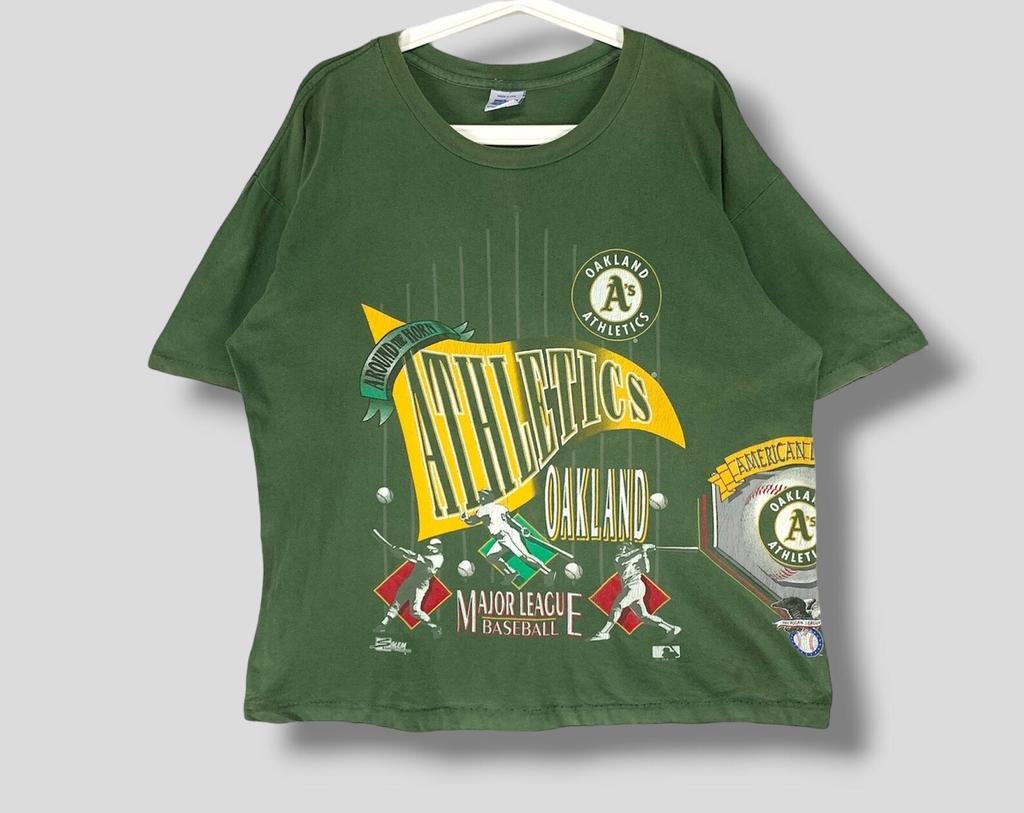 Vintage 90s Oakland athletics the A's overprint T-Shirt collectible salem sportswear MLB tee single stitch green XLarge
