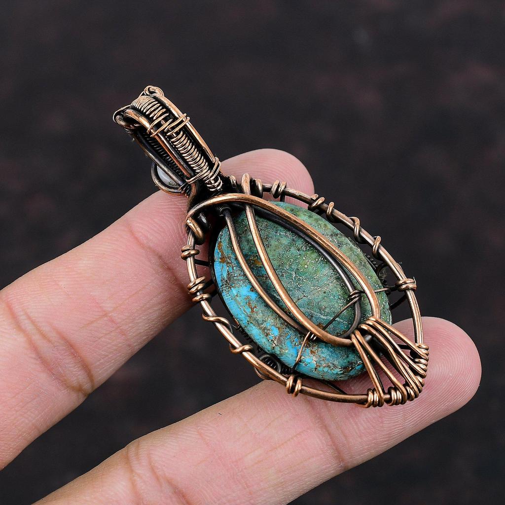 Подвеска из тибетской бирюзы от сглаза, подвеска из медной проволоки, подвеска из лунного камня, ручная работа, медные украшения, подарок для мамы, подвески из настоящих драгоценных камней