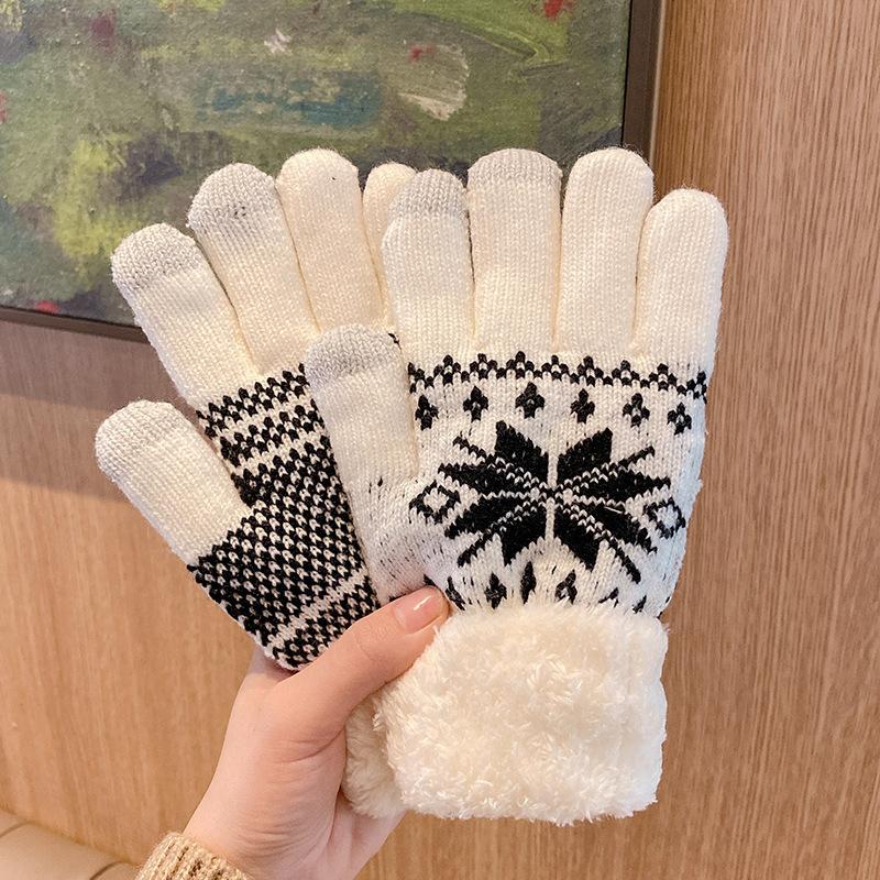 Женские перчатки зимние милые теплые перчатки для верховой езды на открытом воздухе перчатки для сенсорных экранов вязаные шерстяные перчатки с пятью пальцами утолщенные перчатки с подкладкой