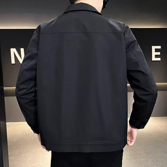 Мужская куртка с лацканами, длинным рукавом, застежкой на пуговицы, пальто с боковыми карманами, весна-осень, однотонная повседневная верхняя одежда