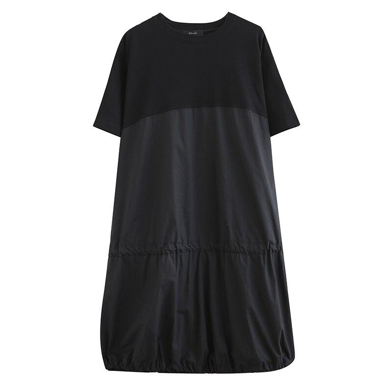 Dimanaf Женское платье больших размеров, летнее и весеннее хлопковое женское платье, свободная плиссированная одежда, повседневное сшитое платье, однотонный черный сарафан