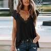 Women's Fashion Elegant V-neck Lace Printed Short Sleeve Casual Loose Cool Top