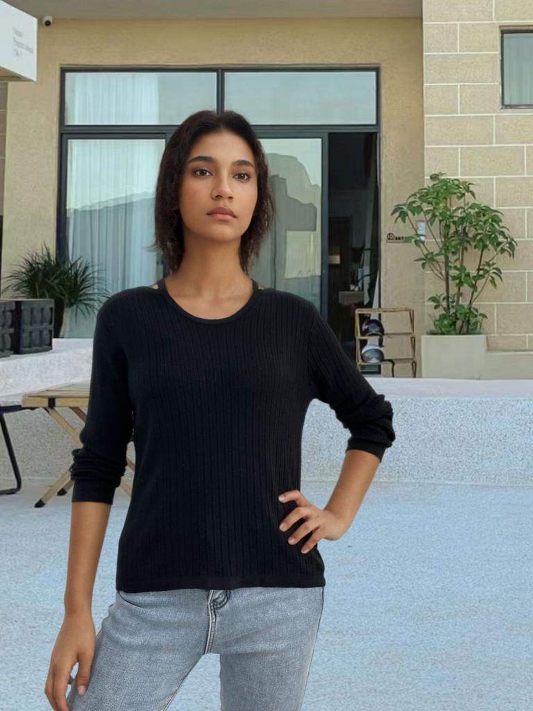 Женский вязаный свитер с круглым вырезом, пуловер с лямками, джемперы с длинным рукавом, полосатый вязаный свитер, верхняя одежда