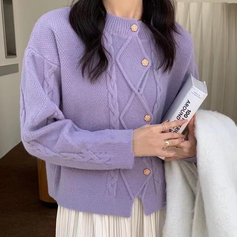 Cardigan Sweater 2023 Spring Korean Elegant Loose Sweater Coat Irregular Round Neck Fried Dough Twists Knitted Cardigan Women