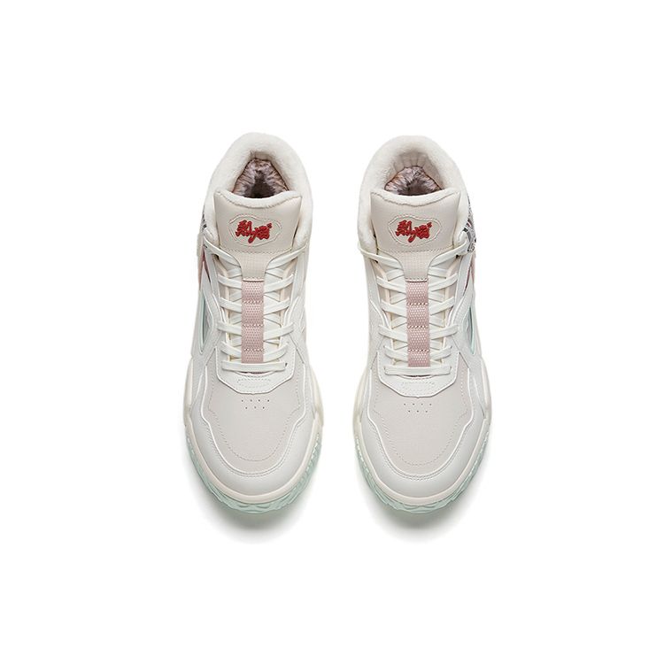 Anta Lifestyle Series Non-Slip Durable High-Top Skate Shoes Women Sneakers White Red 122148902-3