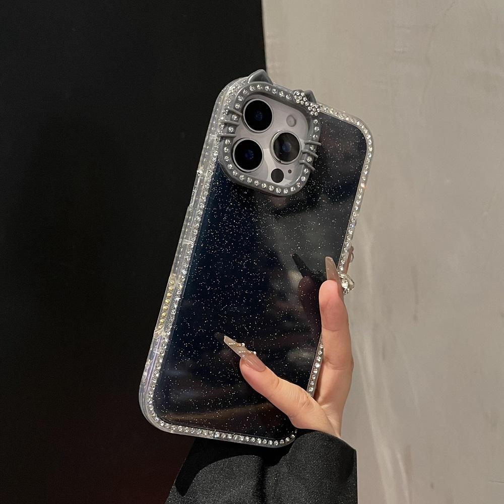 Чехол для телефона с кошачьими ушками, блестками и бриллиантами, конфетного цвета, для iPhone 17Air 16 15 14 13 12 11 Pro Max Plus, противоударный защитный задний чехол