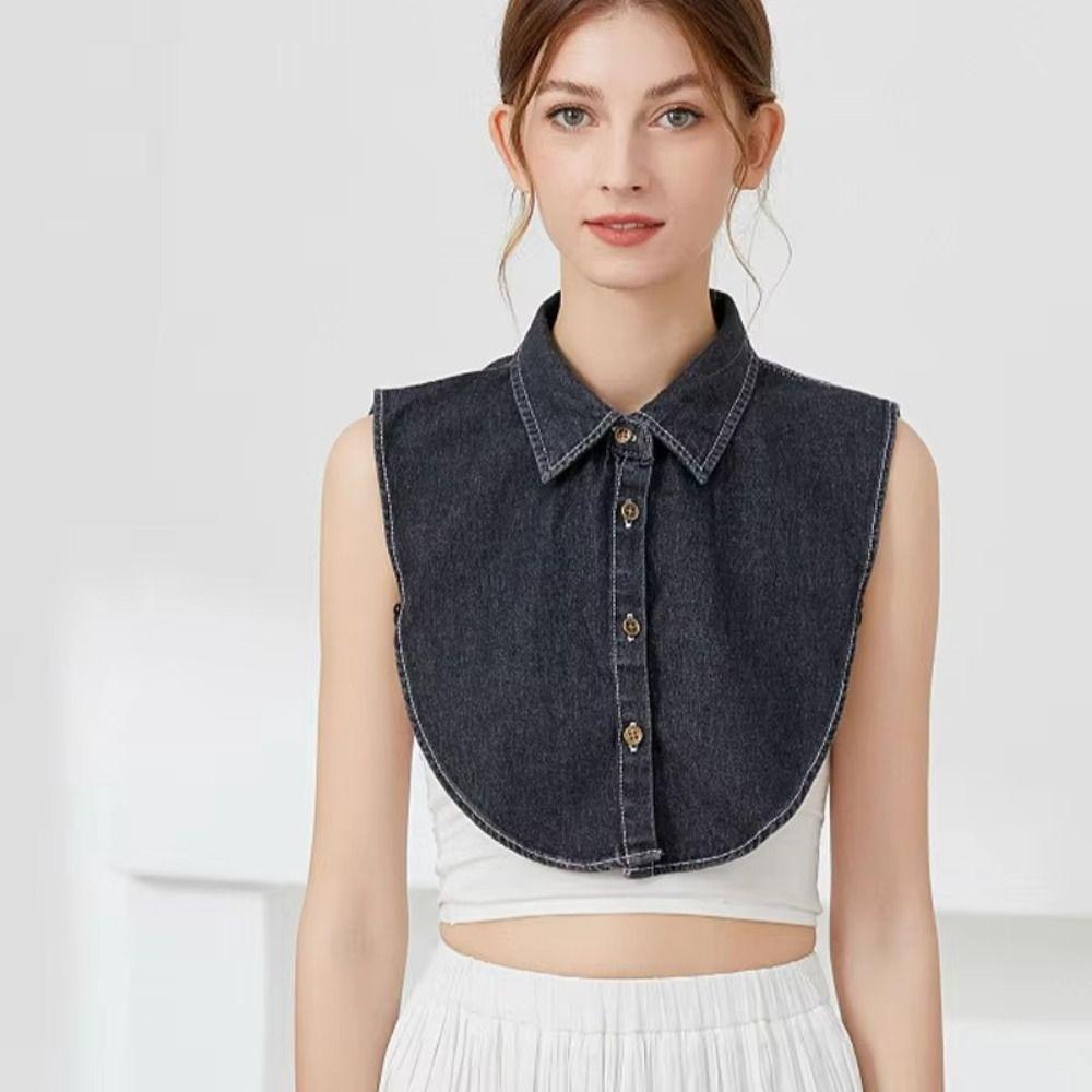 Пуговицы на лацканы Женский съемный воротник Хлопок Съемный воротник Универсальный Деним Съемный воротник Женский