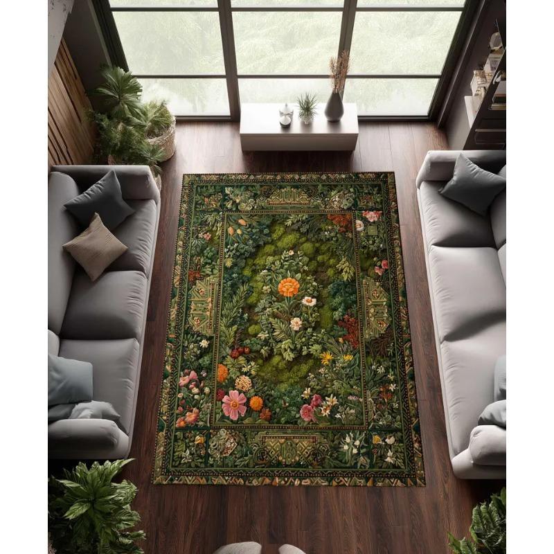 Green Flowers Rug Colorful Boho Decor Living Room Bedroom Rug Home Decoration Retro Carpet