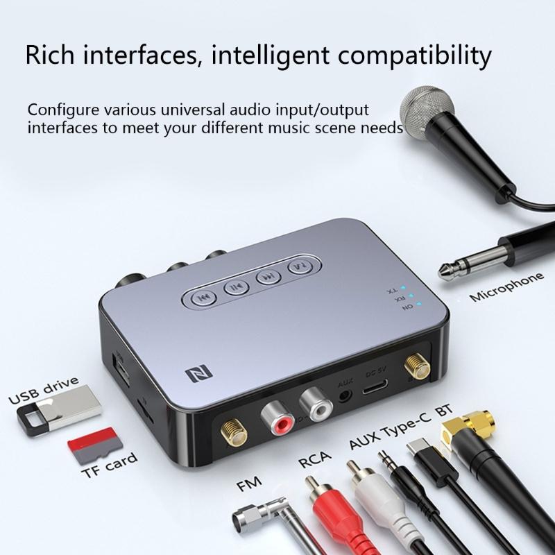 Беспроводной аудиоприемник-передатчик BT5.1 NFC 1200 мАч Стерео- 3,5 мм RCA- Адаптер Поддержка TF FM-радио с пультом дистанционного управления