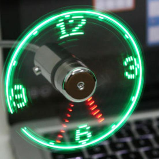 Creative Mini USB Powered LED Clock Real Time Display Summer Cooling Neon Fan