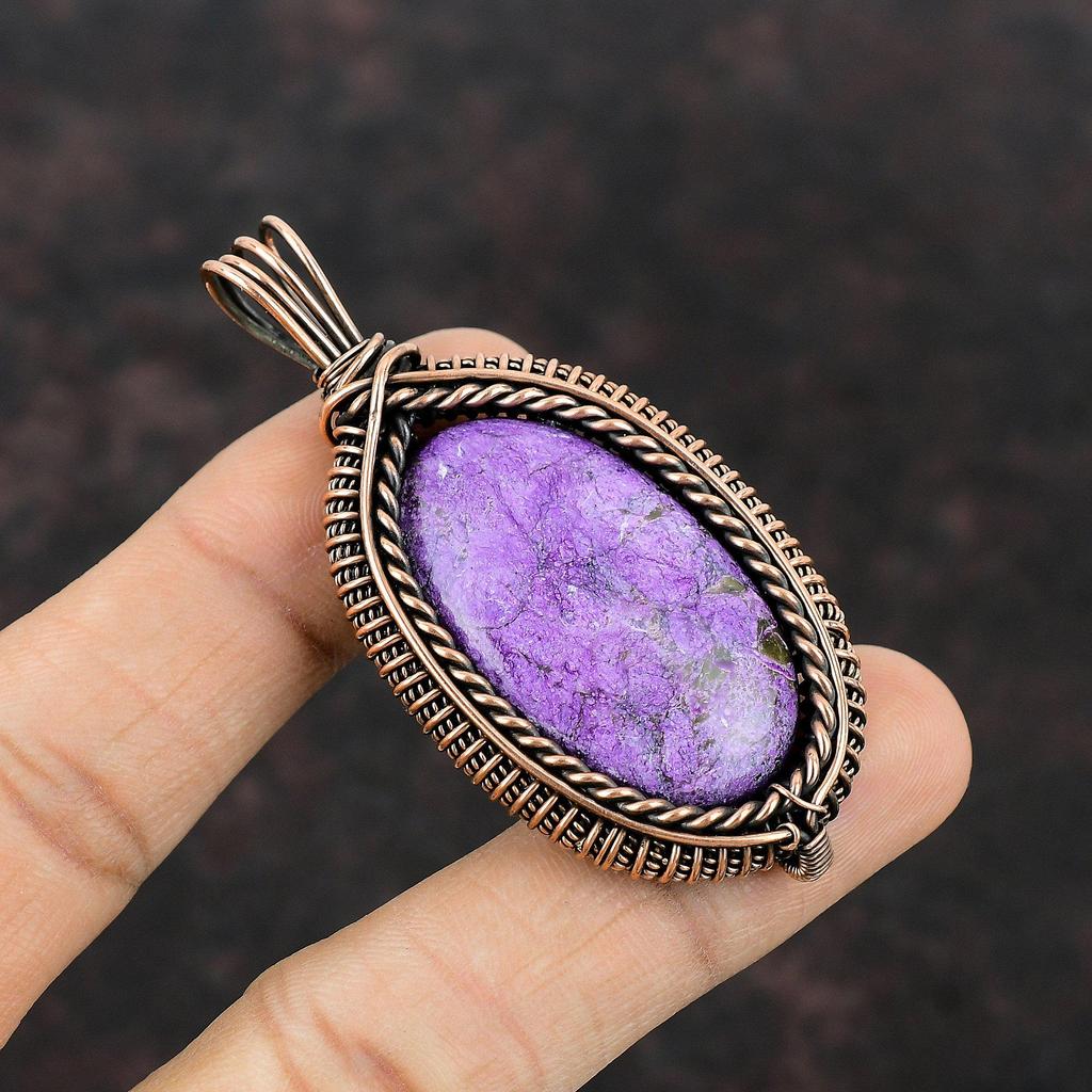 Подвеска из драгоценного камня пурпурит, подвеска из медной проволоки, подвеска ручной работы, дизайнерское украшение из меди, подарок для матери, ювелирные изделия из проволоки пурпурит