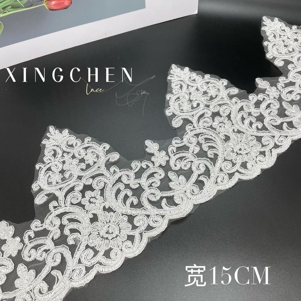 50Yard 15Cm Car Bone Lace Wedding Dress Clothing Accessories Fabric Cloth Decorative Beads Lace Polyester Silk Cloth