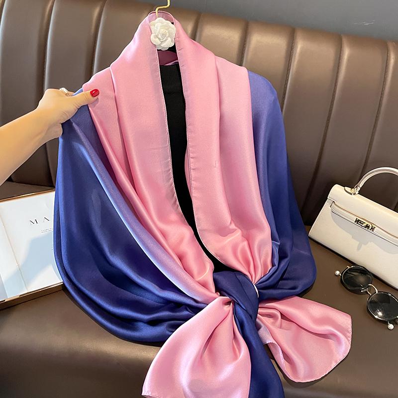 Gradient Silk Scarves Women Luxury Brand Hijab Scarf Foulard Femme Shawls Wraps Silk Bandana Head Scarf Hijab Beach Poncho