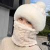 Thickened One Piece Hat for Women Winter Fur Ball Twist Neck Scarf Hat  One Piece Cycling Warm and Windproof High Quality Plush Hat