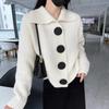 Autumn Winter Cardigans Women's Long Sleeved Loose Chunky Knit Cardigan Jacket Big Button Collared Soft Woolen Rib-knit Sweater
