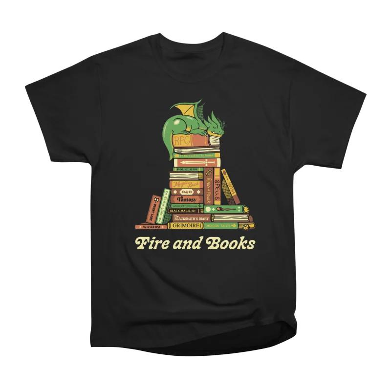 Мужские повседневные рубашки с коротким рукавом FIRE AND BOOKS Черные футболки Оверсайз футболки