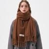 Flowing Fringe, Color-blocked, Simple Design, Faux Cashmere-like Scarf, Winter-thick, Cape-style, Student-friendly, Solid Color.