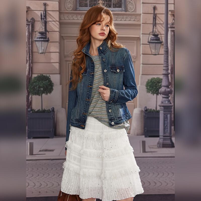 unifree Американская винтажная джинсовая куртка с воротником-стойкой