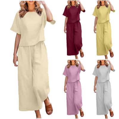 Женская повседневная пуловерная рубашка с длинным и коротким рукавом с круглым вырезом, художественный однотонный повседневный костюм в стиле ретро