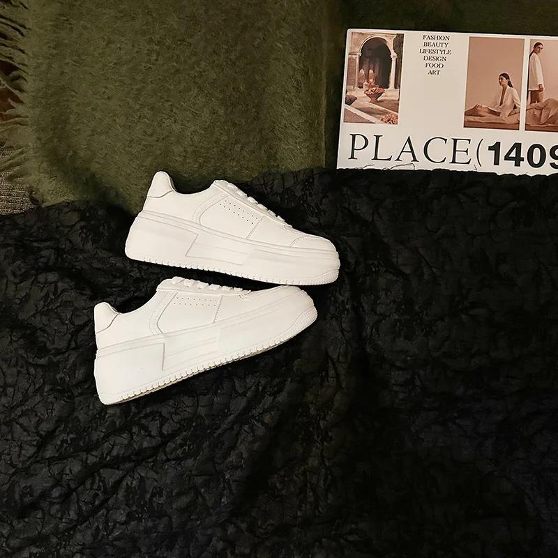 Fashion New Spring Autumn Platform Women Sneakers White Genuine Leather Shoes Thick Bottem Casual Shoes Women Increase Vulcanize Shoes