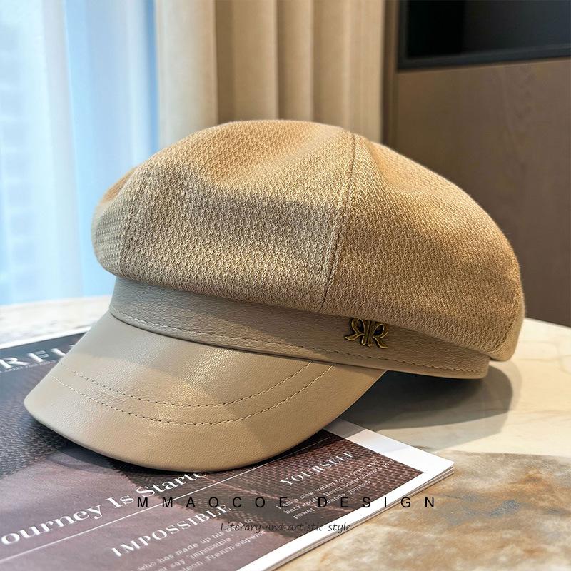 Black Star Anise Hat Women's Autumn New Retro Temperament Newsboy Hat Leather Brim Versatile Face Cap