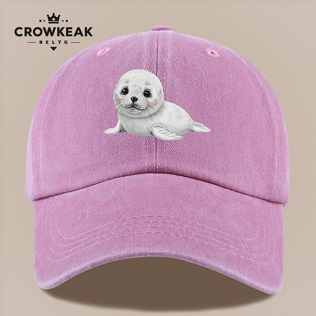 pc Cute Cartoon Seal Pattern Design Printed Baseball Cap Black Papa Trucker Hat Breathable Comfortable Solid Color Easy Retro S