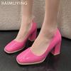 Shallow Chunky Women Shoes Square Toe High Heels Fashion Sexy Leather Pumps 2025 Trend Designer Dress Winter Mujer Zapatillas