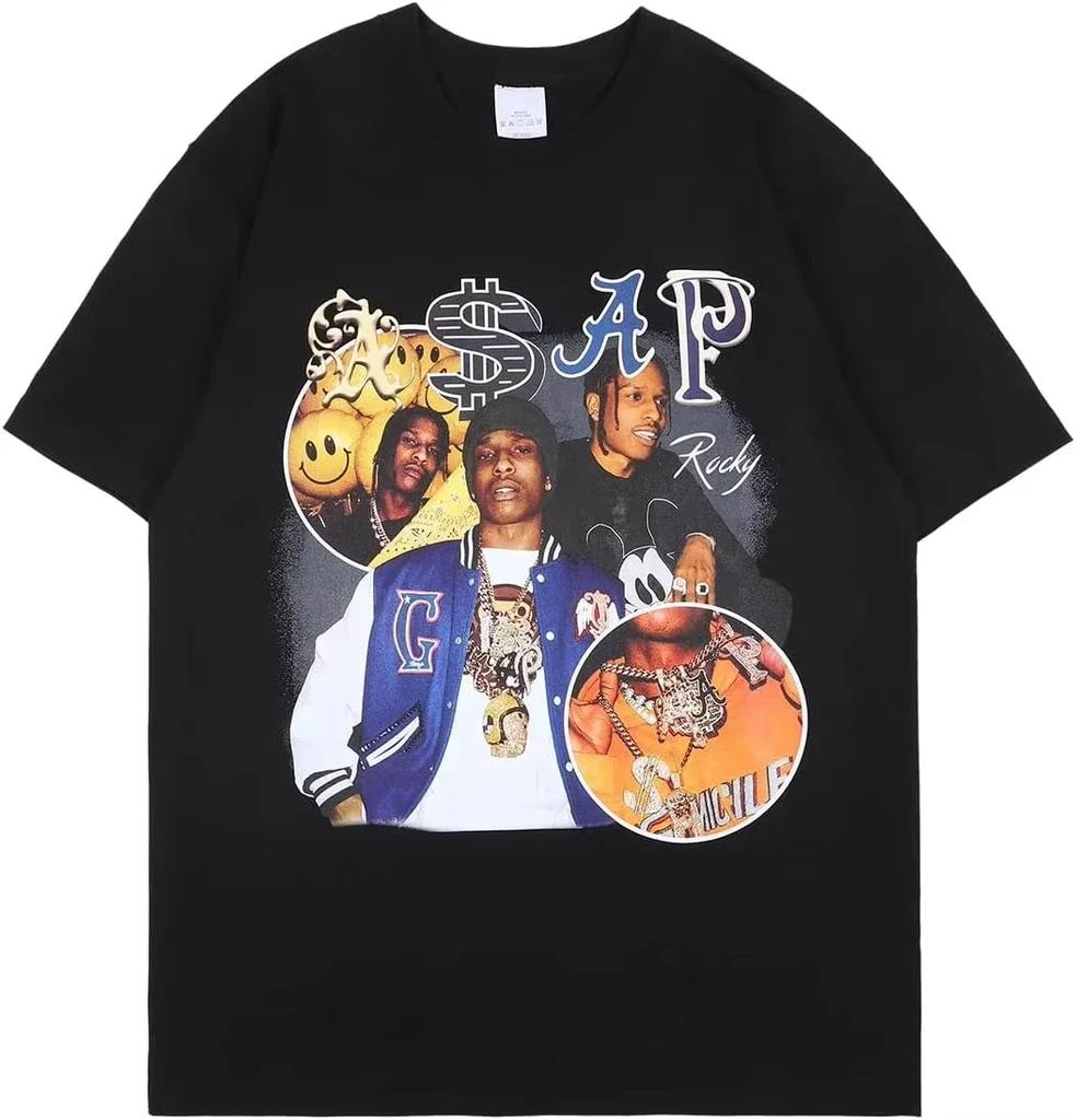ASAP A AP ROCKY Уличный Хип-Хоп Рэп Футболка Унисекс Тяжелый Хлопок Свободная Маленький Вырез Дышащая Удобная Короткие Рукава