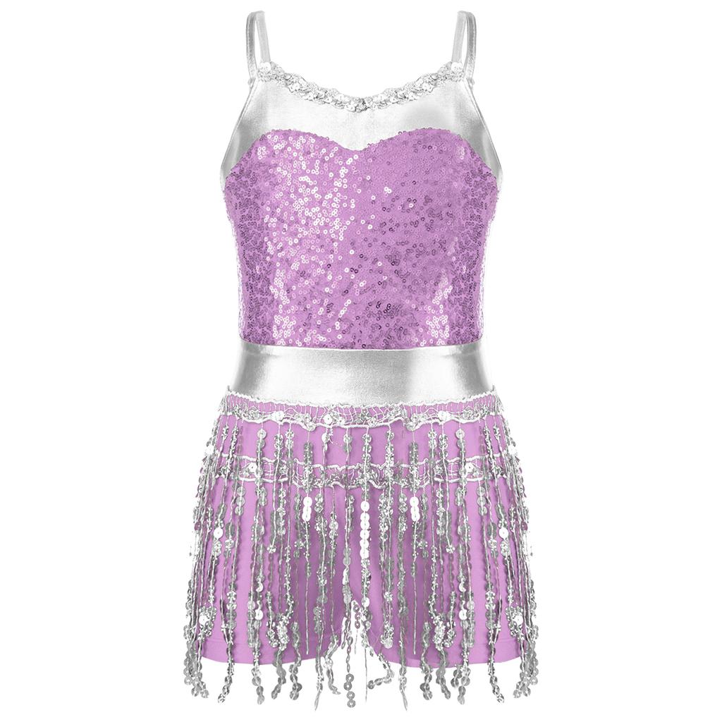 Детское платье для латинских танцев с блестками и кисточками, юбка-пачка, купальник, современный джазовый бальный костюм, танцевальная одежда