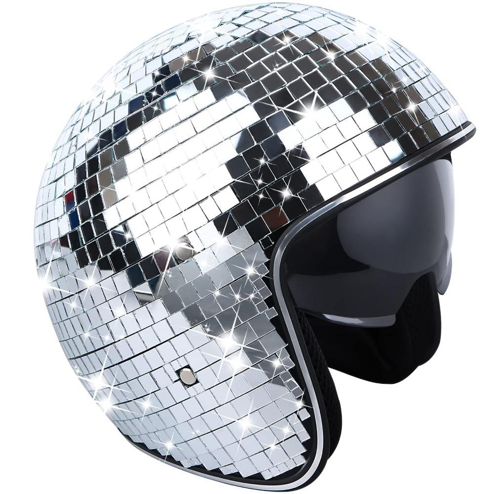 Premium Glitter Disco Helmet Stunning Light Effects Retractable Flip Visor Helmet Music Festivals