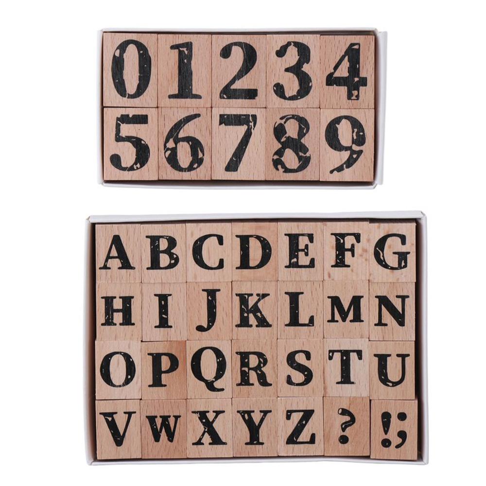 Wooden Alphabet Rubber Stamps Alphabet Vintage Wooden Rubber A-Z Letter Number Stamp For Letters