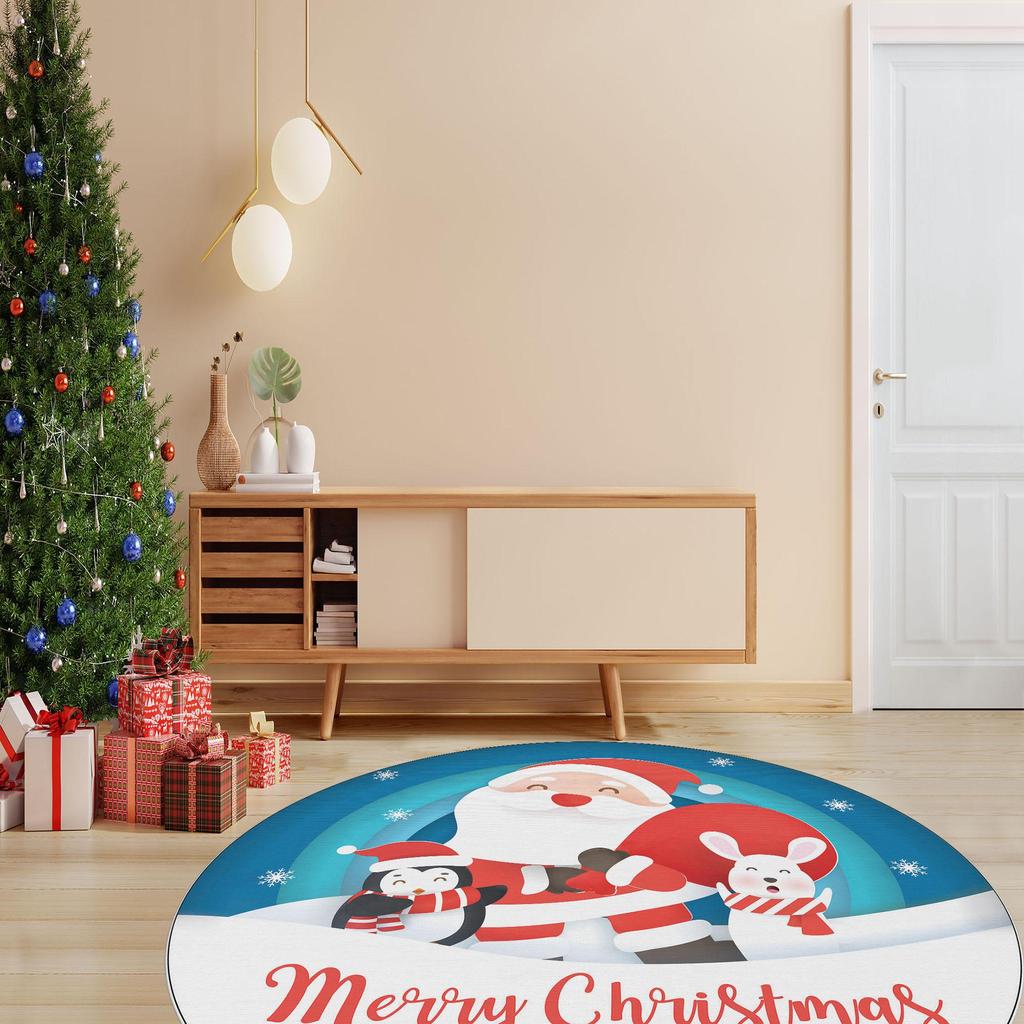 Рождественская концепция Декоративный тонкий машинный тканый хлопок Нескользящая основа Моющийся ковер для комнаты
