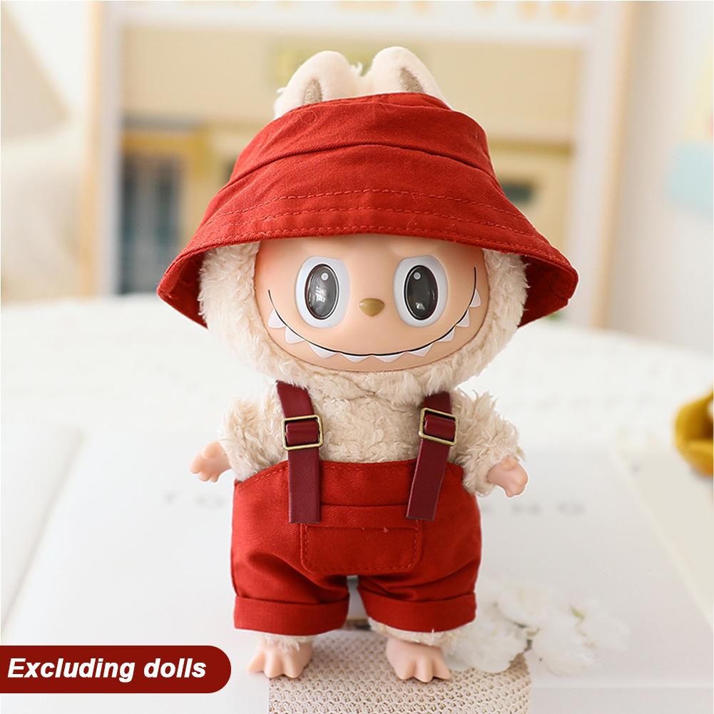 For 17cm Doll Clothes Fashion Bucket Hat Overalls Doll Clothes Color Match Hoodies Dolls Accessories Cute Decoration Little Clothes