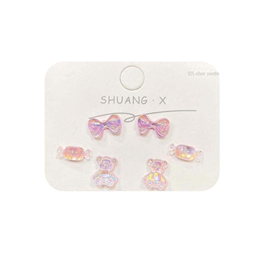 Серьги из лазерной смолы Aurora Bear — три пары милых, свежих, простых и универсальных серебряных сережек-игл для женщин