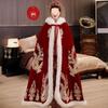 Thick Gold Velvet Bridal Cloak: Warm Hooded Xiuhe Cheongsam Cape for Autumn/Winter