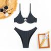 2025 New Women's Underwire Bikini Set,solid Color 2-piece Pit Striped Swimsuit,Fashion Sexy V-neck Bathing Suit with Chest Pad