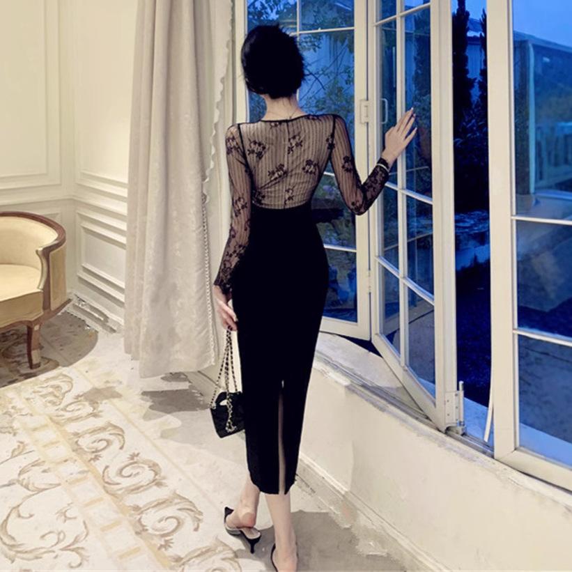 Женское сексуальное ветровое кружевное платье с высокой талией и разрезом