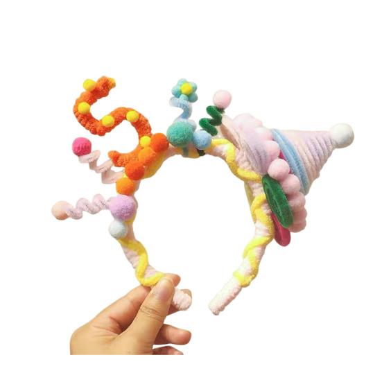 Soft Fabric Velvet Headband Birthday Series Cake Decor Bright Color Hair Hoop Hand-Crafted Hair Accessory