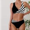 Женские купальники танкини, купальник из 2 предметов, черно-белые полоски, отпускные купальные костюмы, купальник с подвесным вырезом