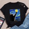 Van Gogh Starry Night Cat In The Print Clothing Women T Shirt Aesthetics Graphic White Short Sleeve Polyester WoUnisex T Shirt