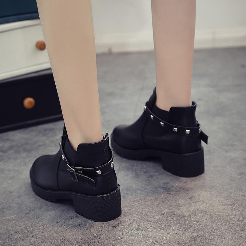 Women's Spring Round Toe PU Snow Boots Casual Short Tube Thick Soled Martin Boot Rivet Knight Shoes 35-40